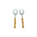 Conjunto 2Pc P/Salada De Aco Inox C/Cabo De Plastico Cor Bambu Natural Luxo 21Cm