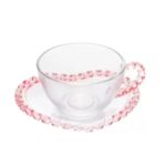 Xicara P/Cha C/Pires De Cristal De Chumbo Coracao Borda Rosa 170Ml