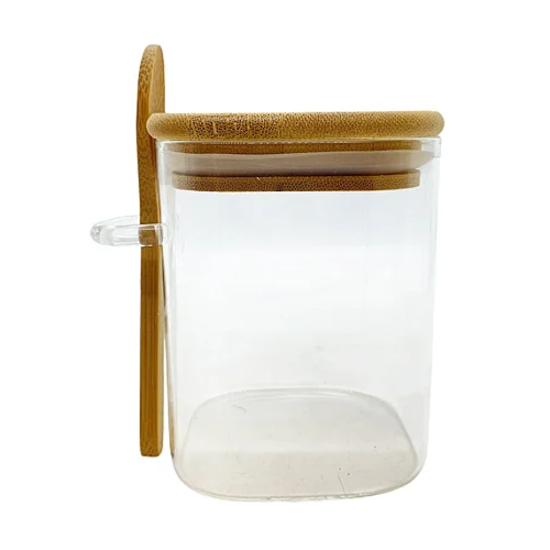 1 Pote de Vidro Hermético com Tampa e Colher de Bambu - 8x10,5cm - 400ml - 1 unidade - Rizzo - Imagem 1