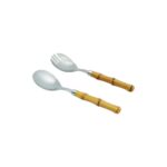 Conjunto 2Pc P/Salada De Aco Inox C/Cabo De Plastico Cor Bambu Natural Luxo 21Cm - Imagem 2