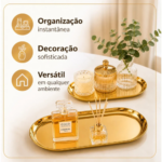 Kit 2 Bandejas Decorativas Douradas Luxo Organização Casa - Imagem 3