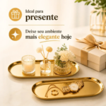 Kit 2 Bandejas Decorativas Douradas Luxo Organização Casa - Imagem 4