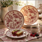 Jogo 4 Pratos Sobremesa Hortênsia Bordô 19cm Porcelana - Imagem 5