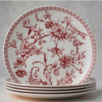 Jogo 4 Pratos Sobremesa Hortênsia Bordô 19cm Porcelana - Imagem 4