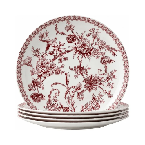 Jogo 4 Pratos Sobremesa Hortênsia Bordô 19cm Porcelana